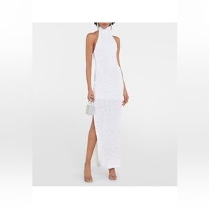 White Halter Sequin Maxi Dress